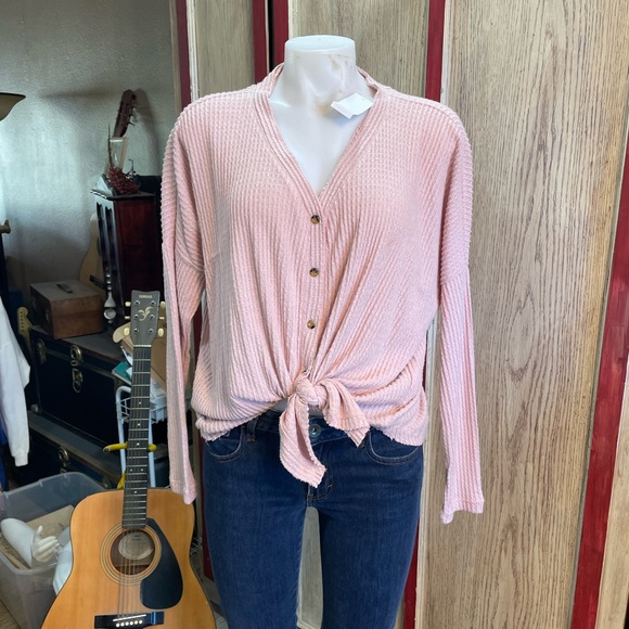Pink Button-Up Knit Top - Picture 1 of 6